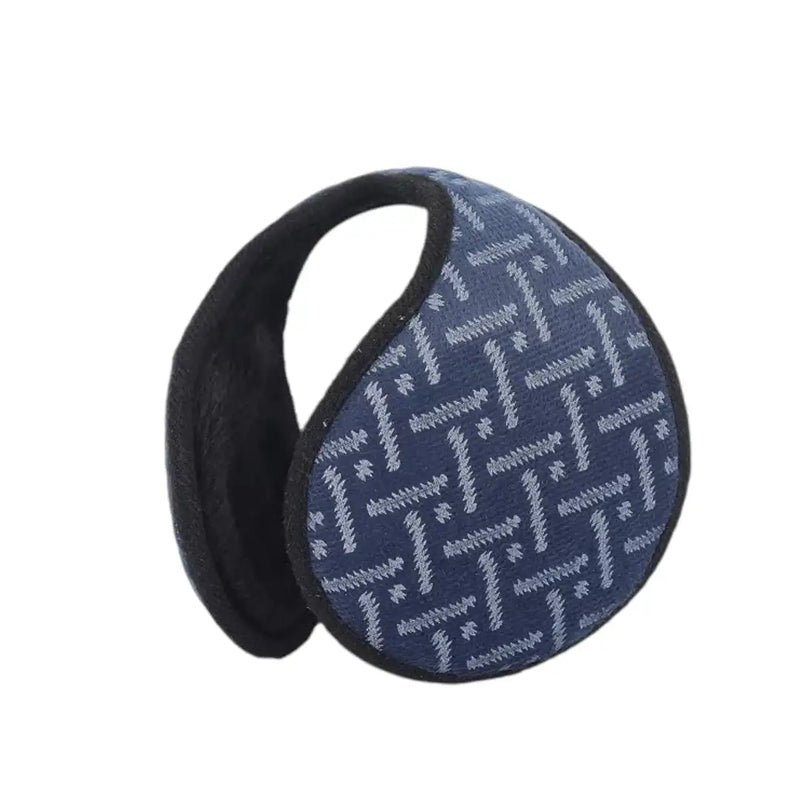 Blue knit winter earmuffs side view