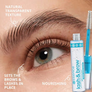 Essence Lash & Brow Gel Mascara transparent tube with blue cap and spoolie comb wand on Spotngrab Lebanon.
