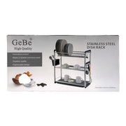 Gebe 3-tier stainless steel dish rack displaying its multi-level vertical shelves, side spoon basket, and glass holder attachment on Spotngrab Lebanon.
