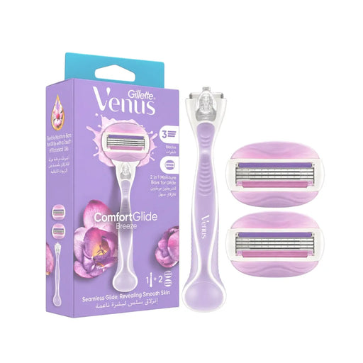Gillette Venus ComfortGlide Breeze women's razor with purple handle and built-in gel bars on Spotngrab Lebanon.