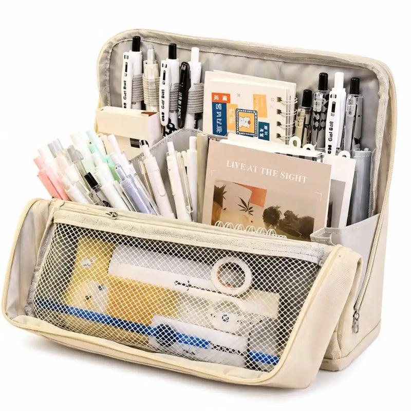 Golden Story standing PU leather organizer bag in pink and beige with top handle and brand patch on Spotngrab Lebanon.