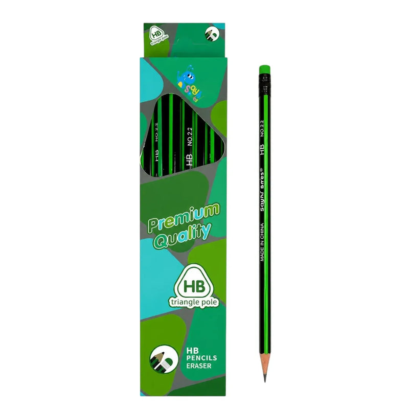 Retail box of premium quality HB wooden pencils with green rubber top erasers on Spotngrab Lebanon.