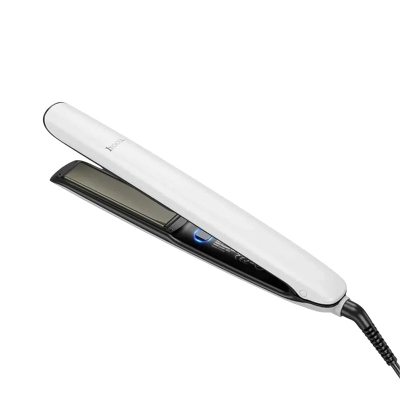 Hoco HP47 2-in-1 hair straightener and curler displaying ceramic plates and curved styling barrel on Spotngrab Lebanon.