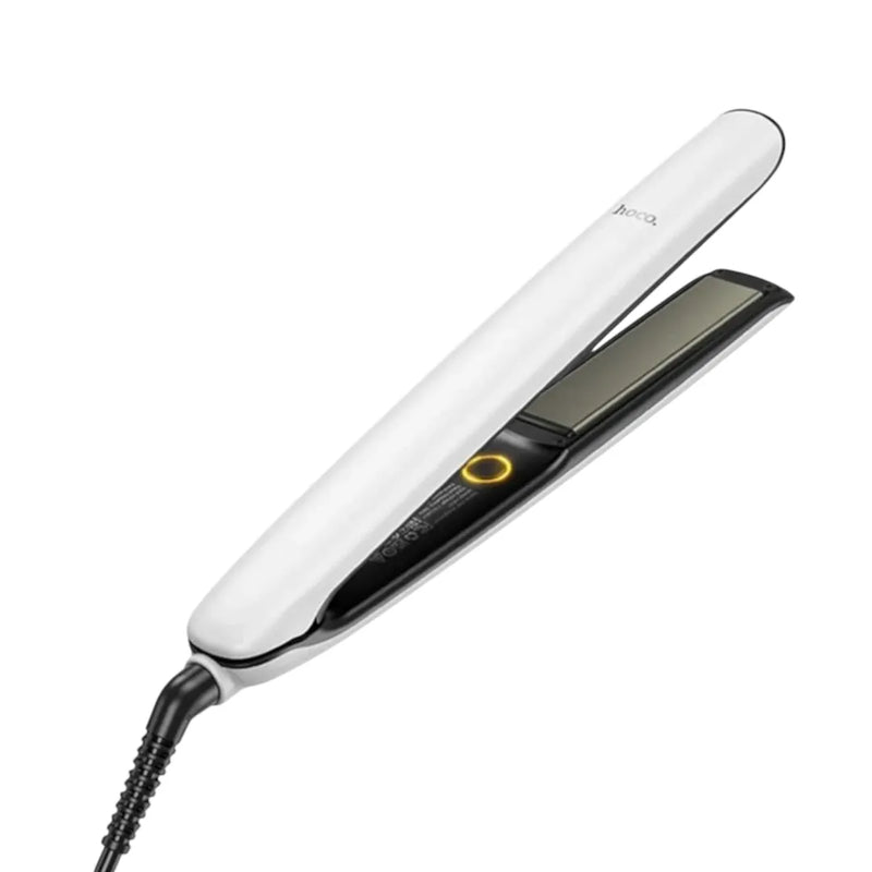 Hoco HP47 2-in-1 hair straightener and curler displaying ceramic plates and curved styling barrel on Spotngrab Lebanon.