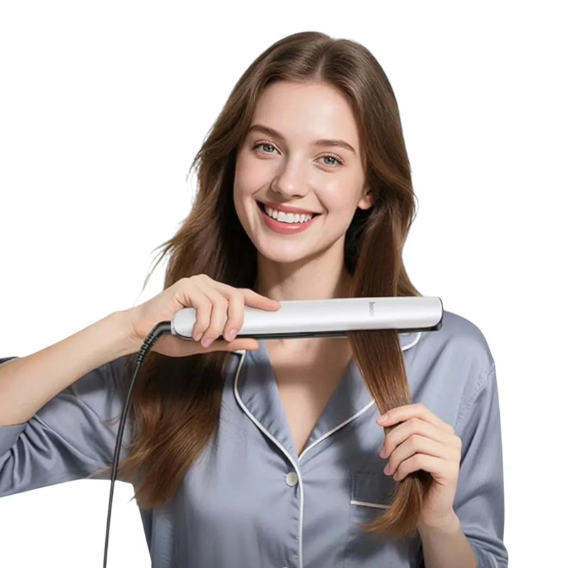Hoco HP47 2-in-1 hair straightener and curler displaying ceramic plates and curved styling barrel on Spotngrab Lebanon.