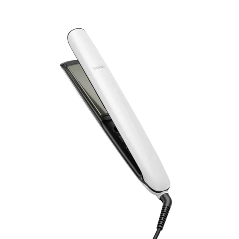 Hoco HP47 2-in-1 hair straightener and curler displaying ceramic plates and curved styling barrel on Spotngrab Lebanon.