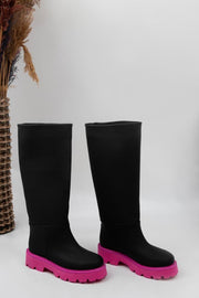 Black contrasting chunky sole knee high boots from Spotngrab Lebanon