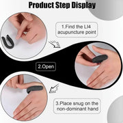 Black U-shaped LI4 acupressure hand clip shown worn on the hand and isolated on Spotngrab Lebanon.