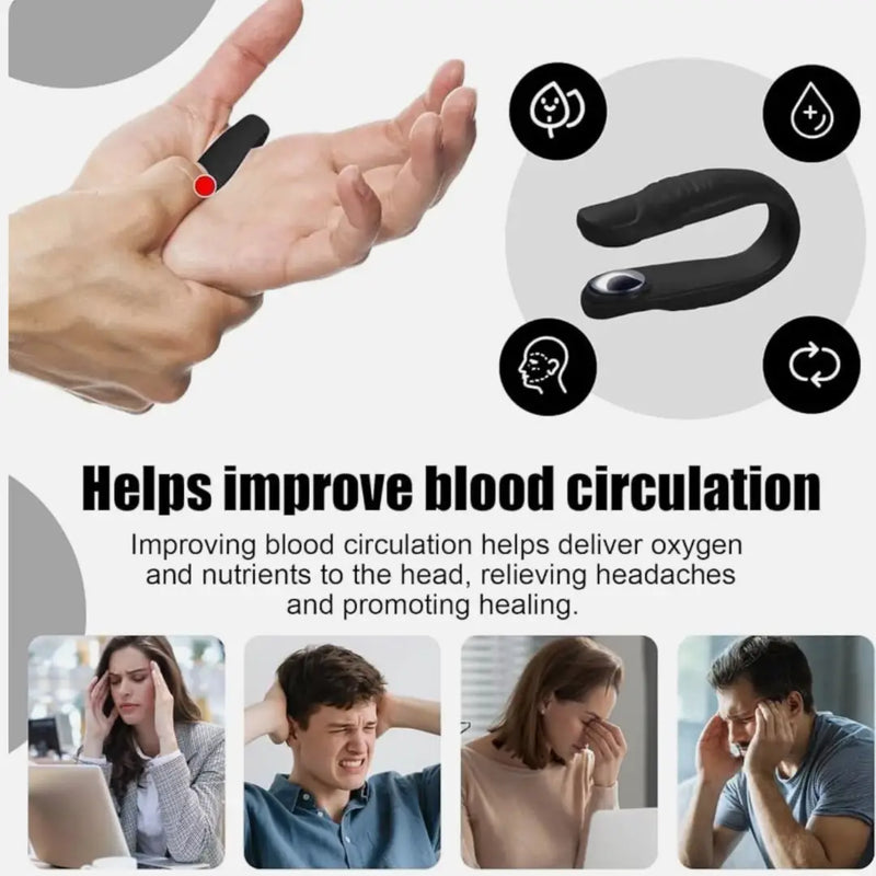 Black U-shaped LI4 acupressure hand clip shown worn on the hand and isolated on Spotngrab Lebanon.