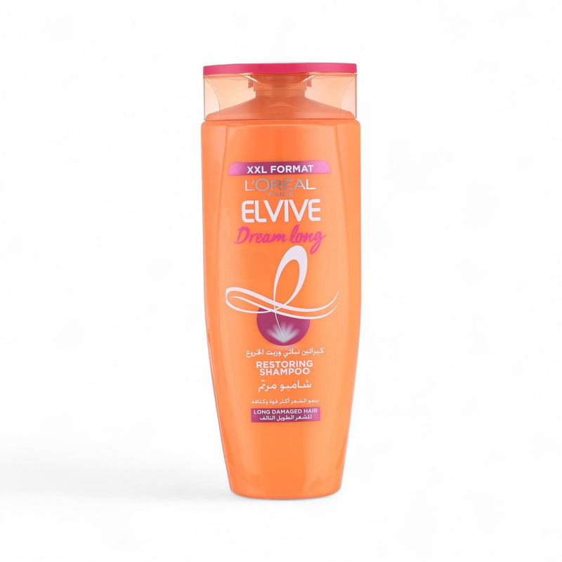 L'Oréal Elvive Dream Lengths Restoring Shampoo XXL – pink bottle for long, damaged hair with keratin, castor oil, and vitamins