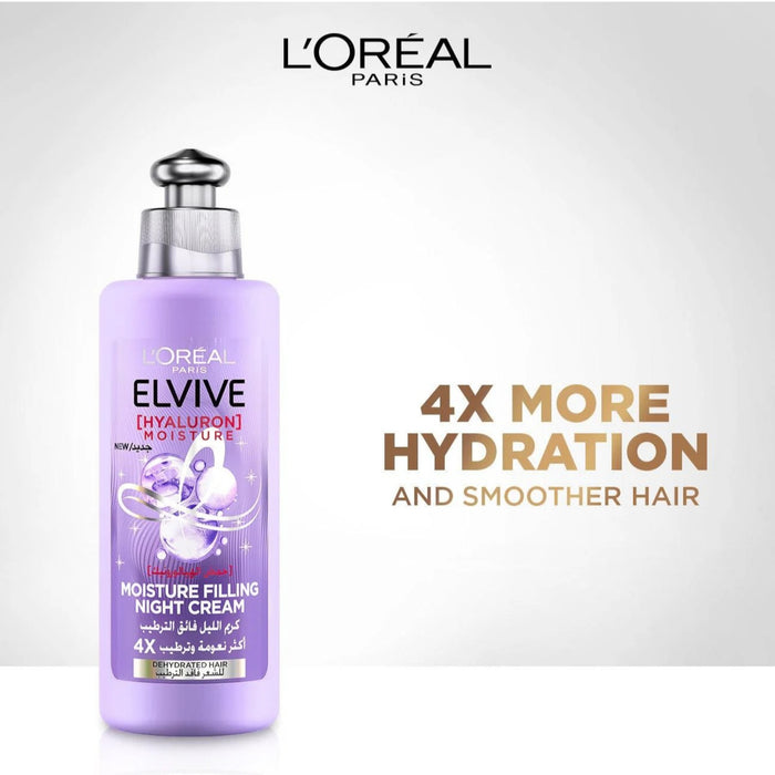 L’Oréal Elvive Hyaluron Moisture Night Cream – Leave-in overnight treatment for dehydrated hair with hyaluronic acid for 4X hydration, no rinse, no residue