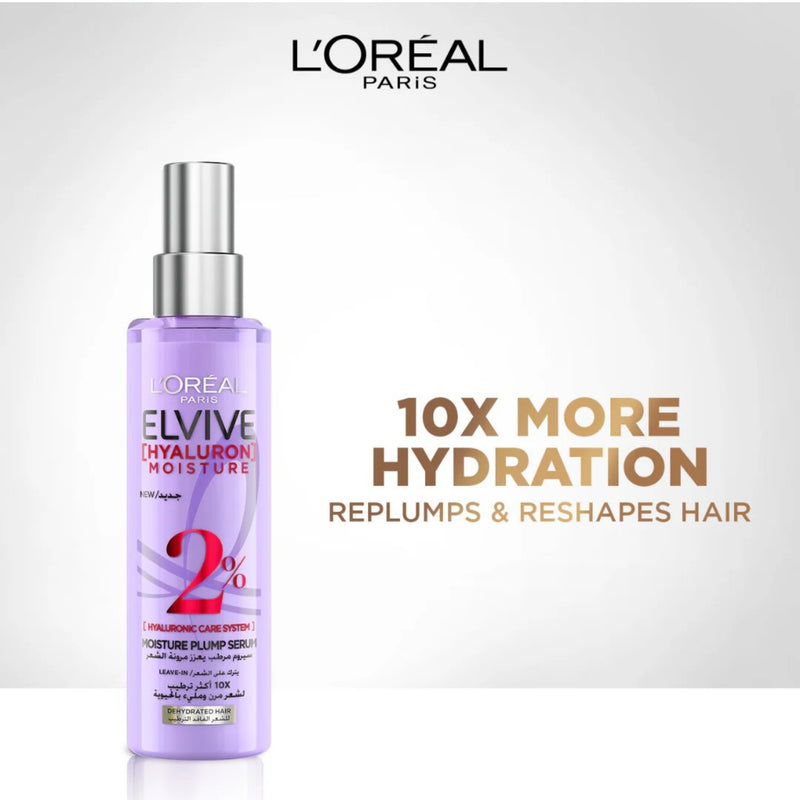L’Oréal Paris Elvive Hyaluron Plump Serum – Hydrating leave-in spray with 2% Hyaluronic Acid for dehydrated hair, adds bounce, shine, and moisture