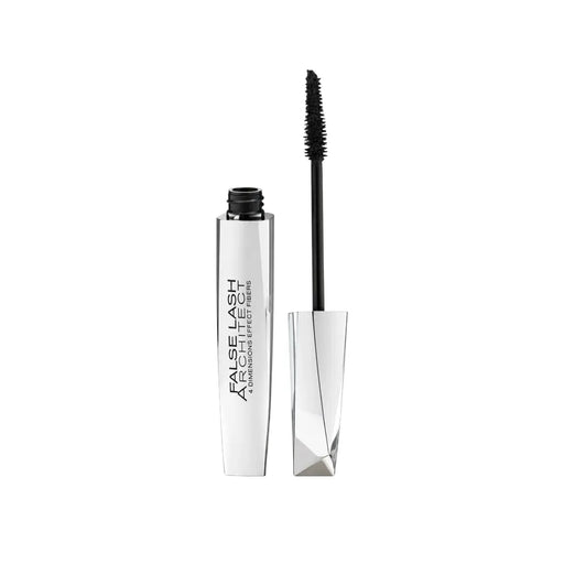 L'Oréal Paris False Lash Architect 4D mascara in silver faceted tube with applicator wand on Spotngrab Lebanon.