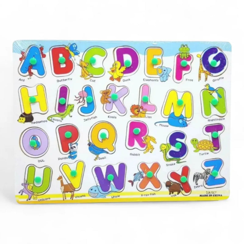 Wooden alphabet and digit puzzle board for kids – early learning toy available at spotngrab Lebanon