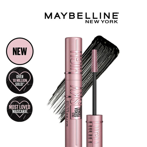 Maybelline Lash Sensational Sky High Mascara – sleek black and rose tube with flexible brush for lengthening and volumizing lashes available at spotngrab 