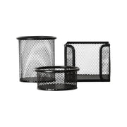 3-piece black metal mesh office desk organizer set showing pen holder, memo pad dispenser, and file sorter on Spotngrab Lebanon.