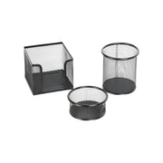 3-piece black metal mesh office desk organizer set showing pen holder, memo pad dispenser, and file sorter on Spotngrab Lebanon.