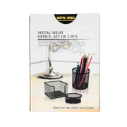 3-piece black metal mesh office desk organizer set showing pen holder, memo pad dispenser, and file sorter on Spotngrab Lebanon.