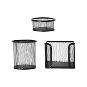 3-piece black metal mesh office desk organizer set showing pen holder, memo pad dispenser, and file sorter on Spotngrab Lebanon.