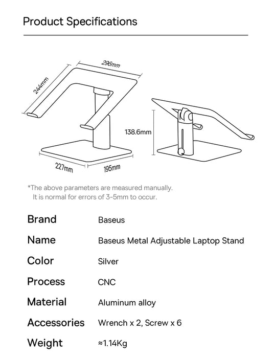 Baseus Metal Adjustable Laptop Stand Silver