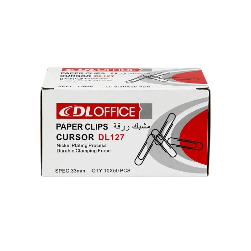 Retail box of DL Office Paper Clips Cursor DL127 with shiny 33 mm nickel-plated clips displayed on Spotngrab Lebanon.