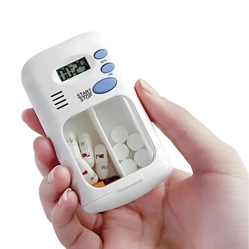 Automatic daily pill box reminder with digital timer, alarm buttons, and pull-out drawer on Spotngrab Lebanon.