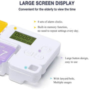 Close-up of the digital LCD screen and setting buttons on the 7-day smart pill box on Spotngrab Lebanon.