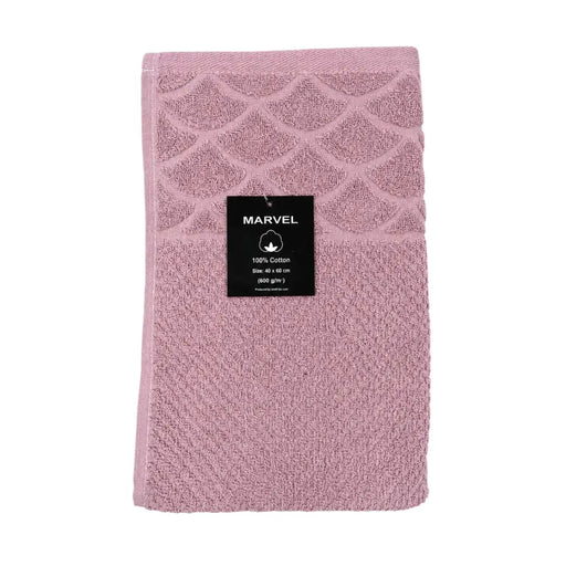 Marvel 100 percent cotton textured scallop hand towel 40x60cm displaying product label on Spotngrab Lebanon.