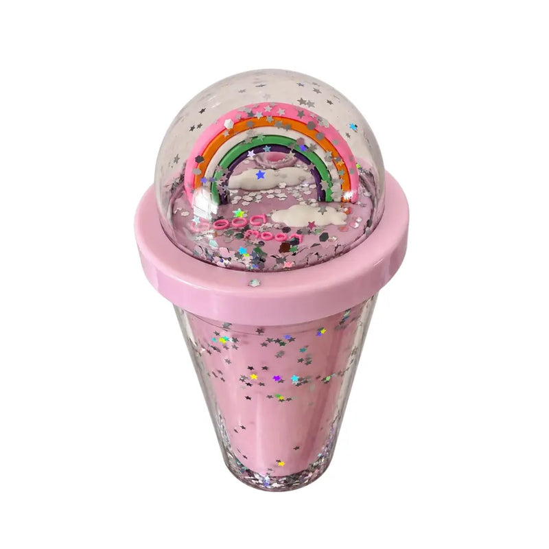 Pink glitter tumbler top view