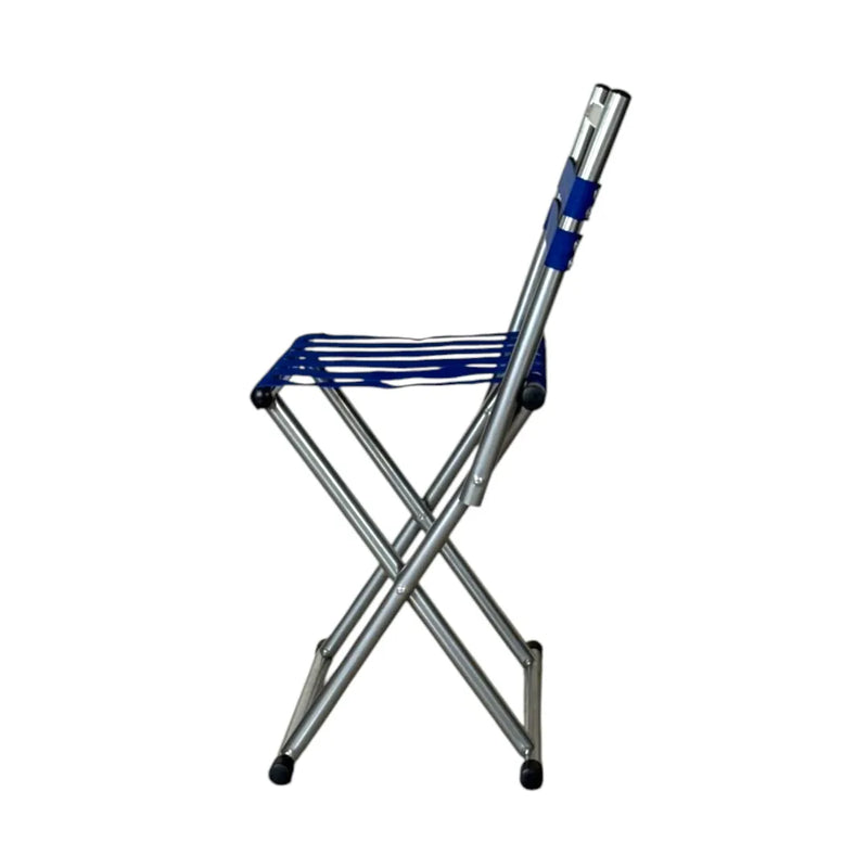 Blue camping chair metal frame side details