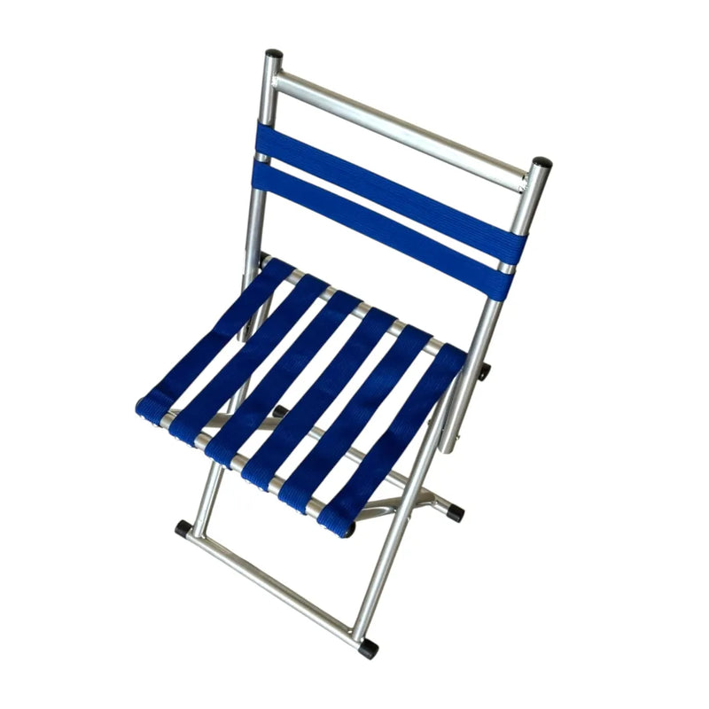 Blue folding camping chair top view
