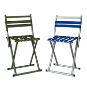 Folding camping chairs in blue and olive green