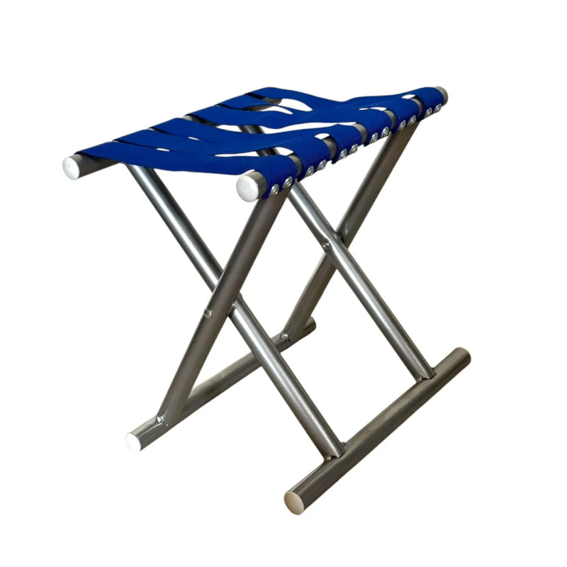 Blue folding camping stool details