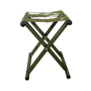 Olive green folding camping stool side view