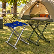 Folding camping stool used outdoors