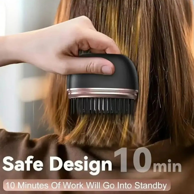 JY-602 USB-rechargeable wireless hair straightening brush in matte black and rose gold with protective cap on Spotngrab Lebanon.