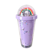 Purple rainbow glitter tumbler back view