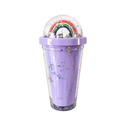 Purple rainbow glitter tumbler with 3D dome lid front view