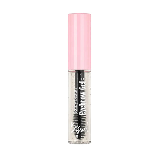 Ruby Beauty Eyebrow Gel transparent tube with pink cap and spoolie wand on Spotngrab Lebanon.