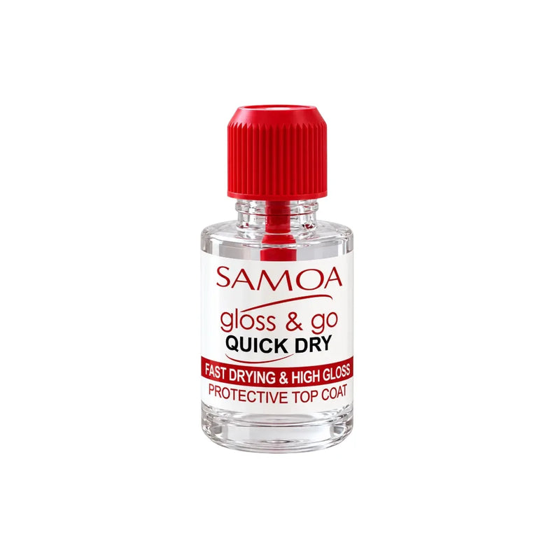 Samoa Gloss & Go Quick Dry Protective Top Coat 6 ml glass bottle with red cap on Spotngrab Lebanon.