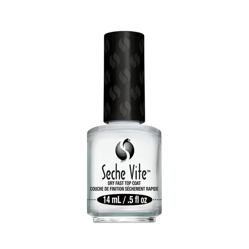 Seche Vite Dry Fast Top Coat 14 mL clear glass bottle with black pattern cap on Spotngrab Lebanon.