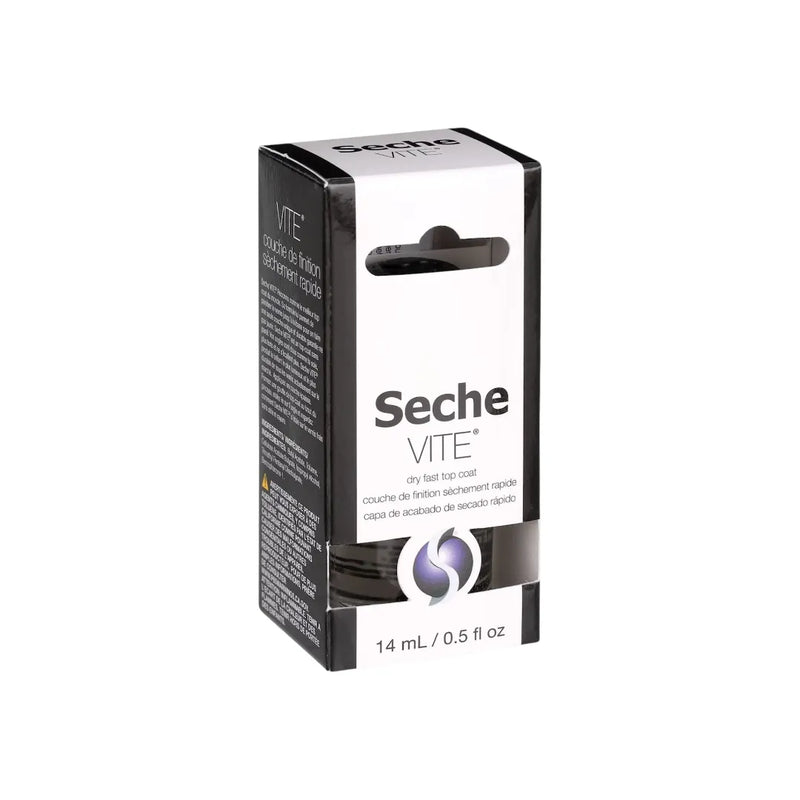 Seche Vite Dry Fast Top Coat 14 mL clear glass bottle with black pattern cap on Spotngrab Lebanon.