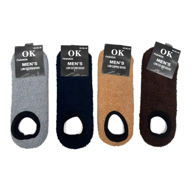 Men's low-cut fuzzy slipper socks in four colors