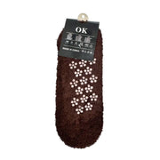 Dark brown men's fuzzy non-slip slipper socks back with grips