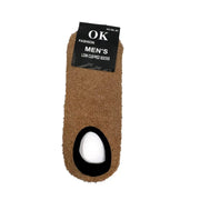 Light brown men's low-cut fuzzy slipper socks front