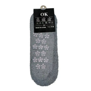 Light gray men's fuzzy non-slip slipper socks back with grips
