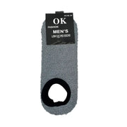 Light gray men's low-cut fuzzy slipper socks front