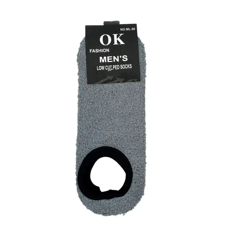 Light gray men's low-cut fuzzy slipper socks front