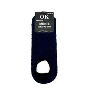 Navy men's low-cut fuzzy slipper socks front