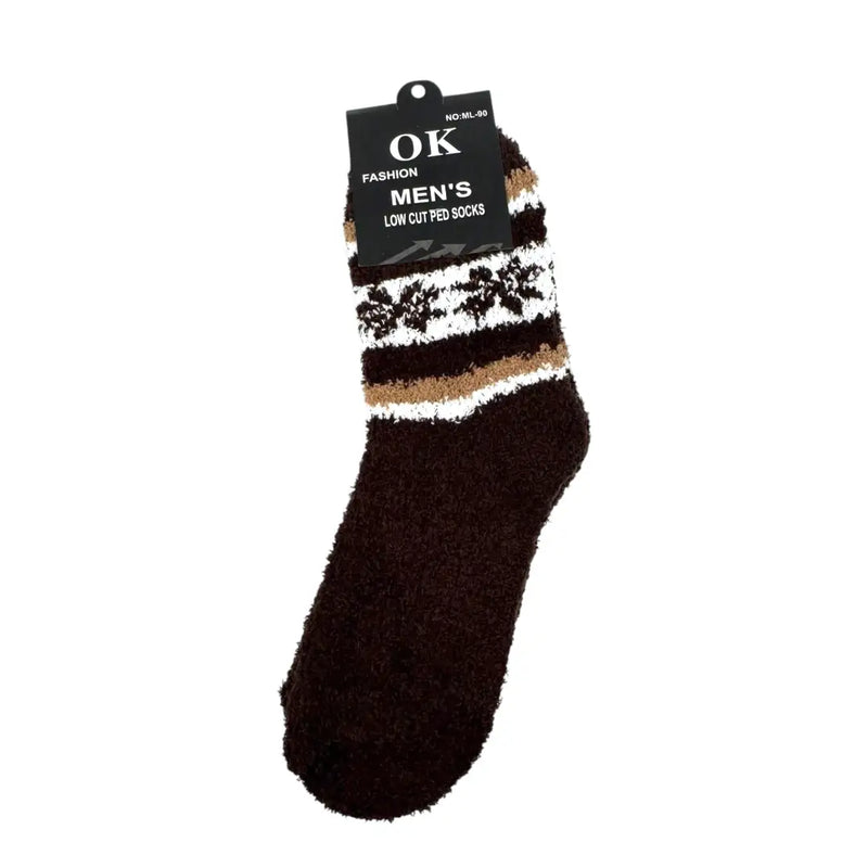 Dark brown men's fuzzy thermal winter socks
